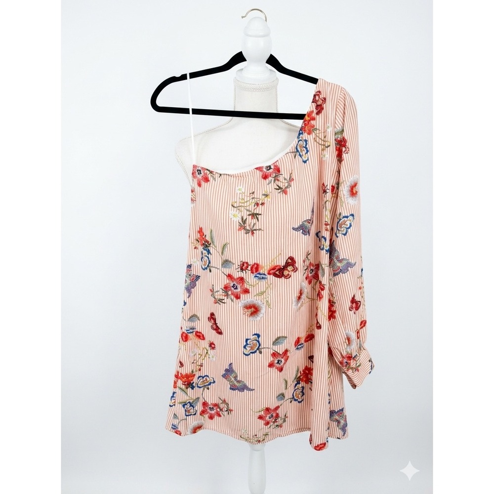 Karlie One Shoulder‎ Floral Stripe Blouse Peach Butterfly MD1232AKL Small